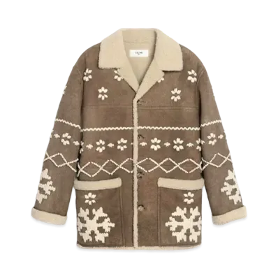 CELINE Embroidery Jacket / Shearling "Khaki/Cream"