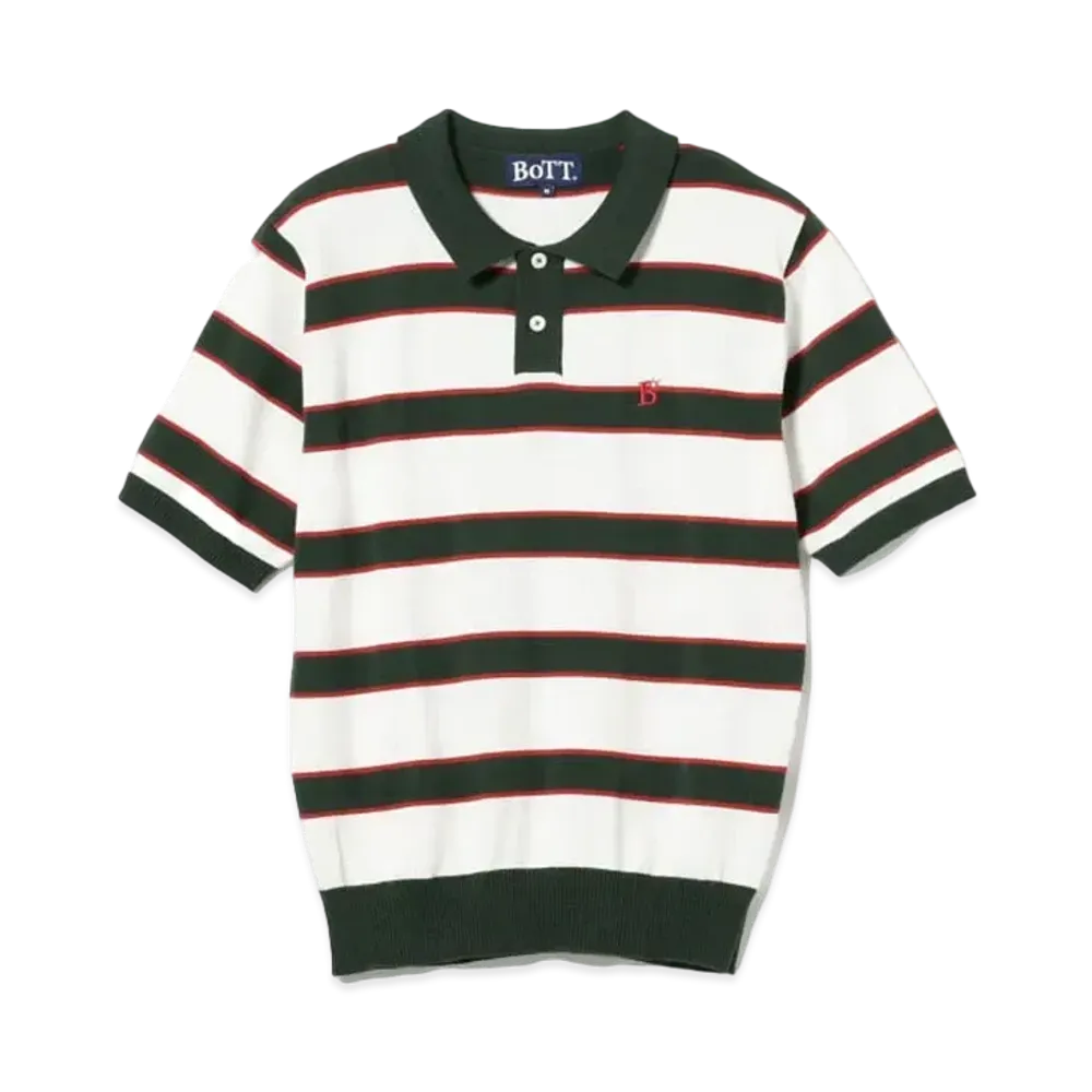 BEAMS T x BoTT / Border Knit Polo "White"