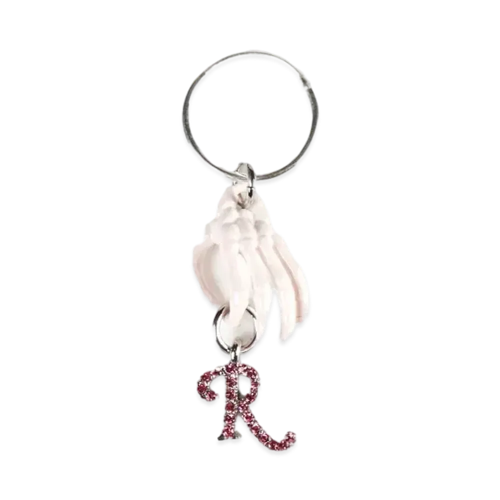 RAF SIMONS Skeleton Hand Holding Strassr Earring "Solid Pink"