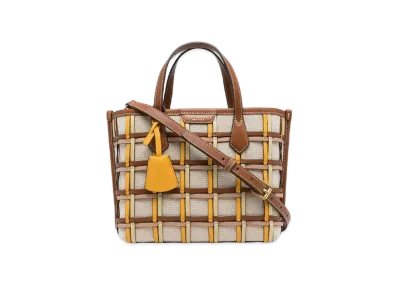 Tory Burch Perry Woven Cage Small Triple-Compartment Tote Bag "Natural/Buttermilk"