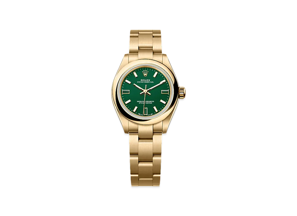 ROLEX Oyster Perpetual 28 Yellow Gold "Green Stone"