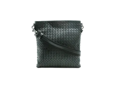 Bottega Veneta Lambskin Intrecciato Crossbody Bag "Black"