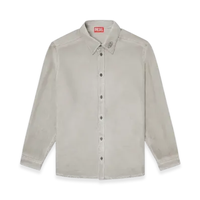 Diesel S-Leon Fluid Crinkled Shirt With Logo Collar "Gray"