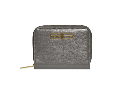 BALENCIAGA Gossip Bifold Compact Wallet In Stripe Embossed Calfskin "Dark Gray"