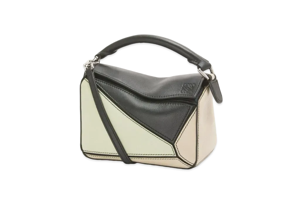 LOEWE Mini Puzzle Bag In Classic Calfskin "Black/Pastel Green"