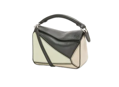 LOEWE Mini Puzzle Bag In Classic Calfskin "Black/Pastel Green"