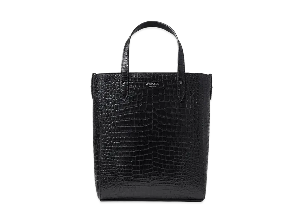 Jimmy Choo Pegasi N/S Black Croc-Embossed Leather Tote Bag "Black"