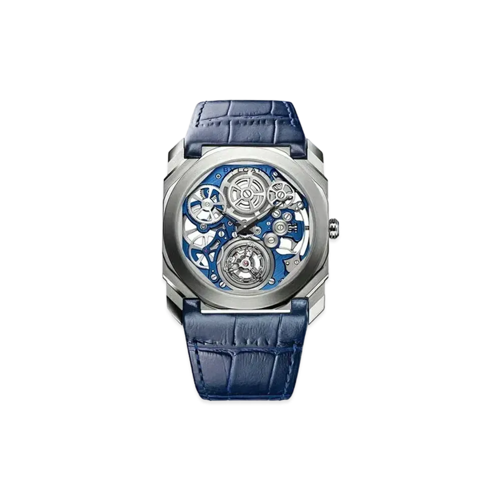 BVLGARI Octo Finissimo Watch "Platinum/Blue"