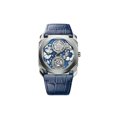 BVLGARI Octo Finissimo Watch "Platinum/Blue"