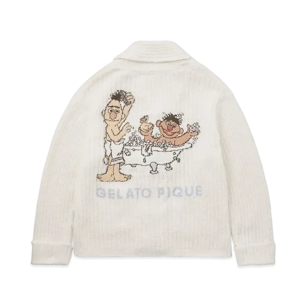 GELATO PIQUE x Sesame Street Motif Jacquard Shawl Cardigan (Unisex) "Off White"