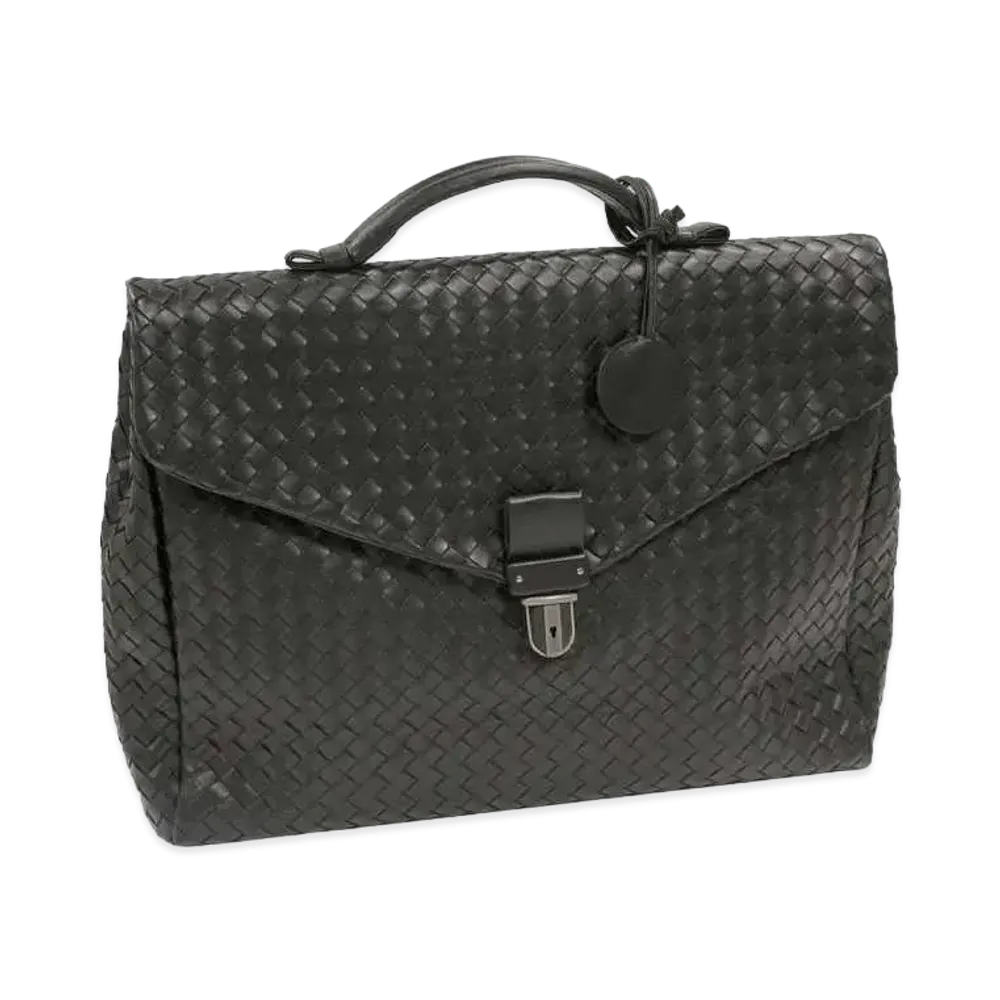Bottega Veneta Intrecciato Leather Brief Case "Black"
