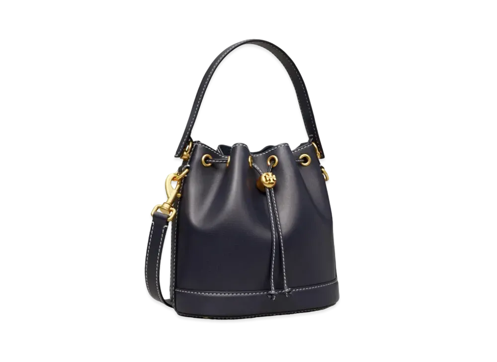 Tory Burch T Monogram Leather Bucket Bag "Navy"