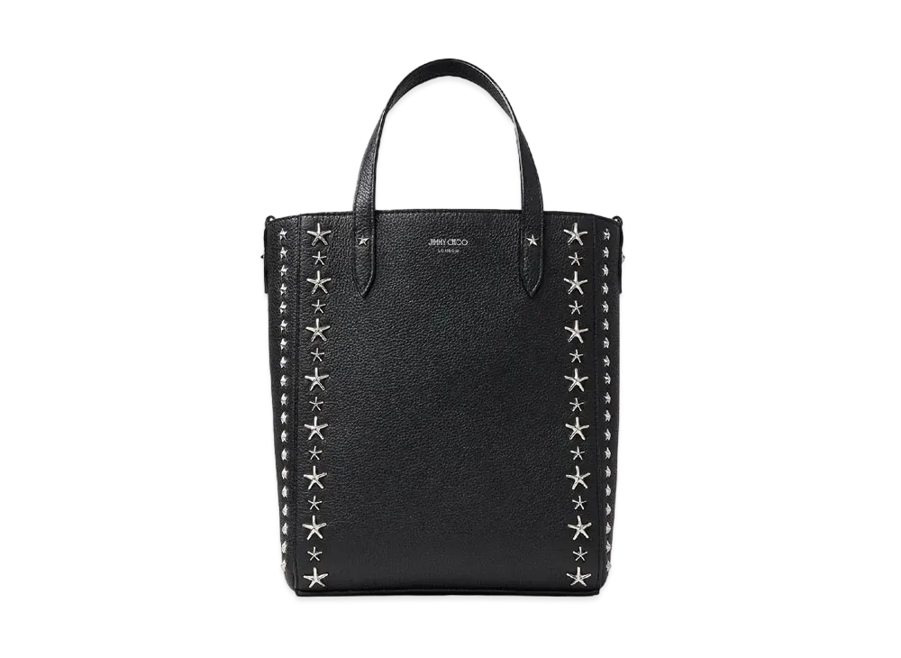 Jimmy Choo Pegasi N/S Soft Grainy Calf Leather Tote Bag With Stars Studs "Black"