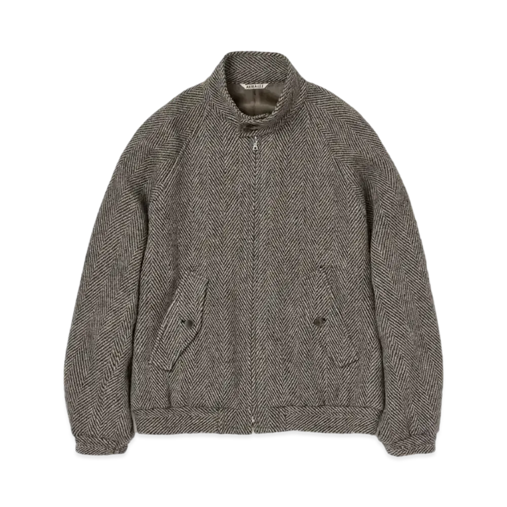 AURALEE Lama Shetland Wool Tweed Zip Blouson "Khaki"