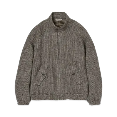 AURALEE Lama Shetland Wool Tweed Zip Blouson "Khaki"