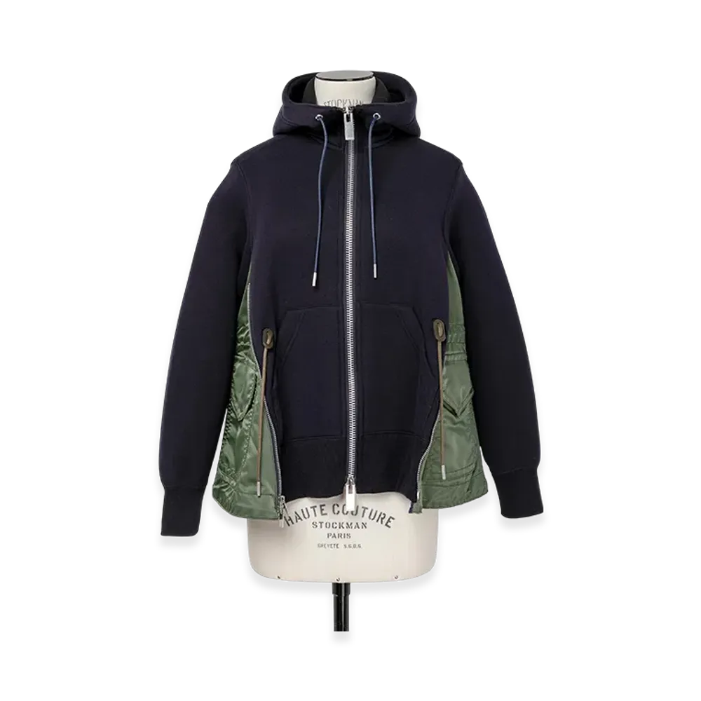 sacai Sponge Sweat x Nylon Twill Hoodie "Navy/Khaki"