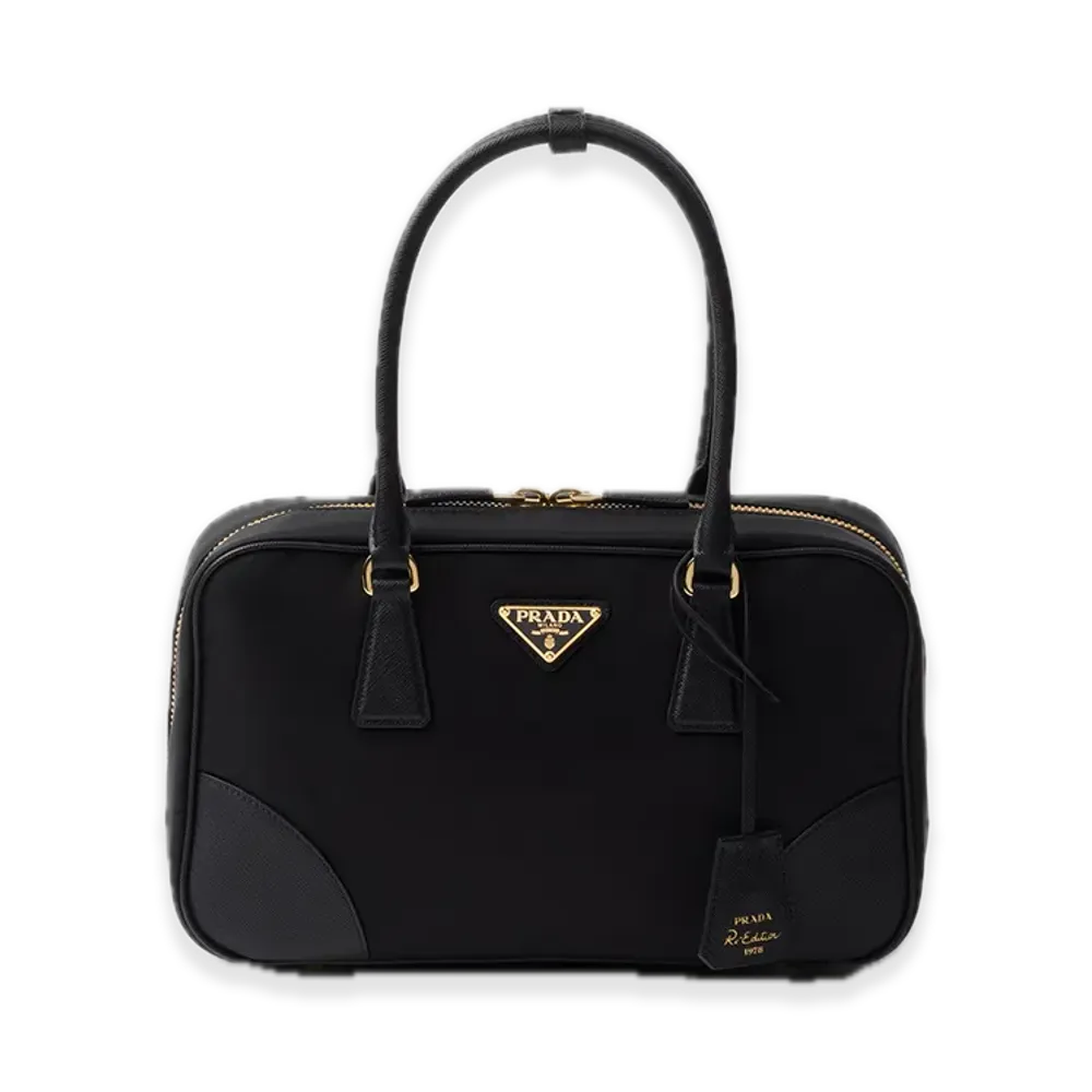 PRADA Re-Edition 1978 Re-Nylon x Saffiano Leather Medium Double-Handle Bag "Black"