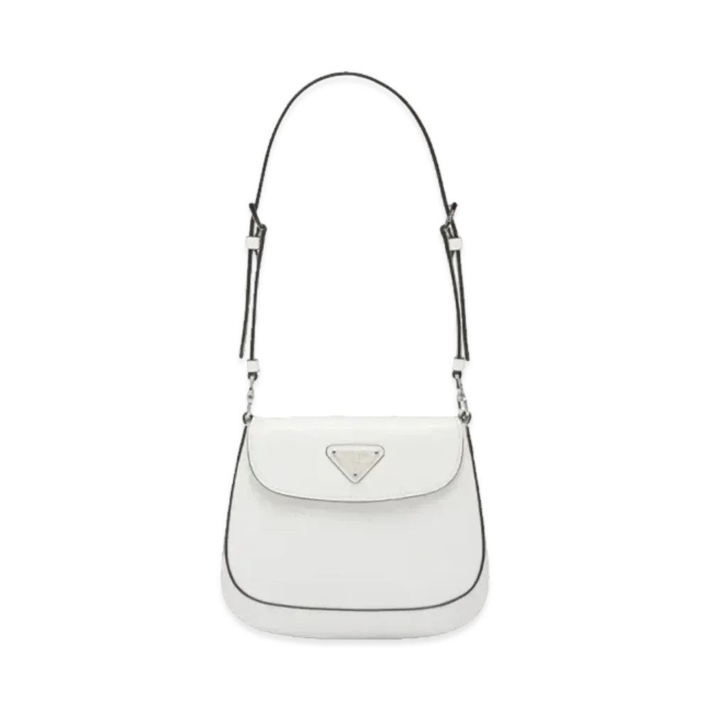 PRADA Cleo Brushed Leather Mini Bag with Flap "White"