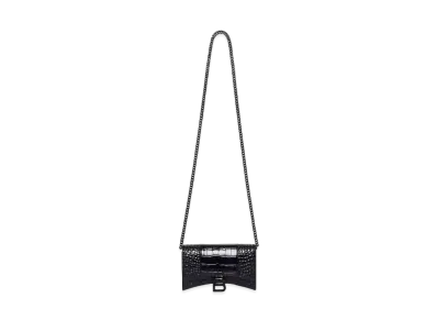 BALENCIAGA Hourglass Chain Wallet Crocodile Type Push "Black"