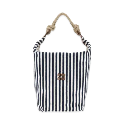 MIU MIU Women's Embroidered Canvas Bucket Bag "Stripped"