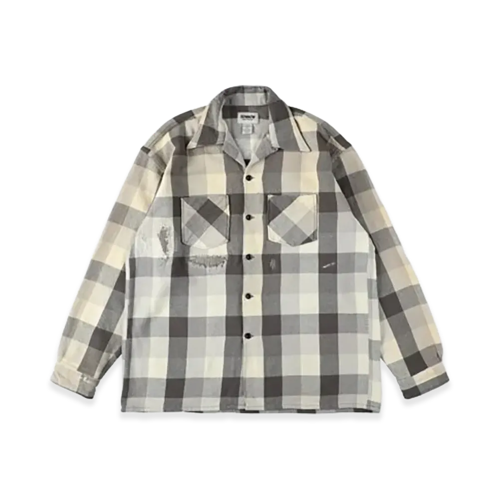 BOW WOW Damaged And Stained Flannel Shirt "Grey/White"
