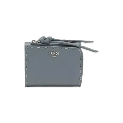 FENDI Peekaboo Micro Trifold Selleria Wallet "Blue"