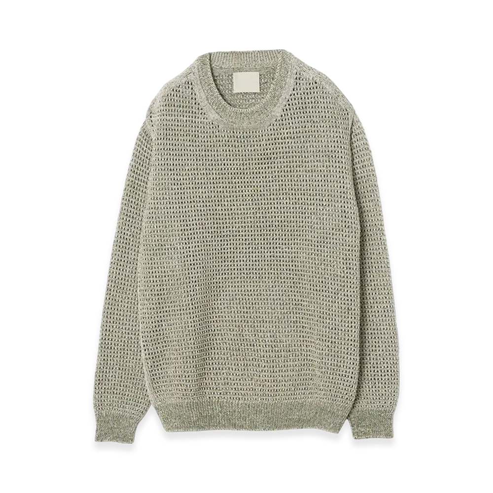YOKE Gima Cotton Mix Slub Mesh Knit Crewneck "White"