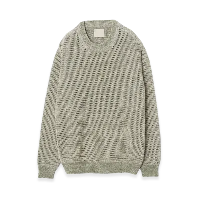 YOKE Gima Cotton Mix Slub Mesh Knit Crewneck "White"
