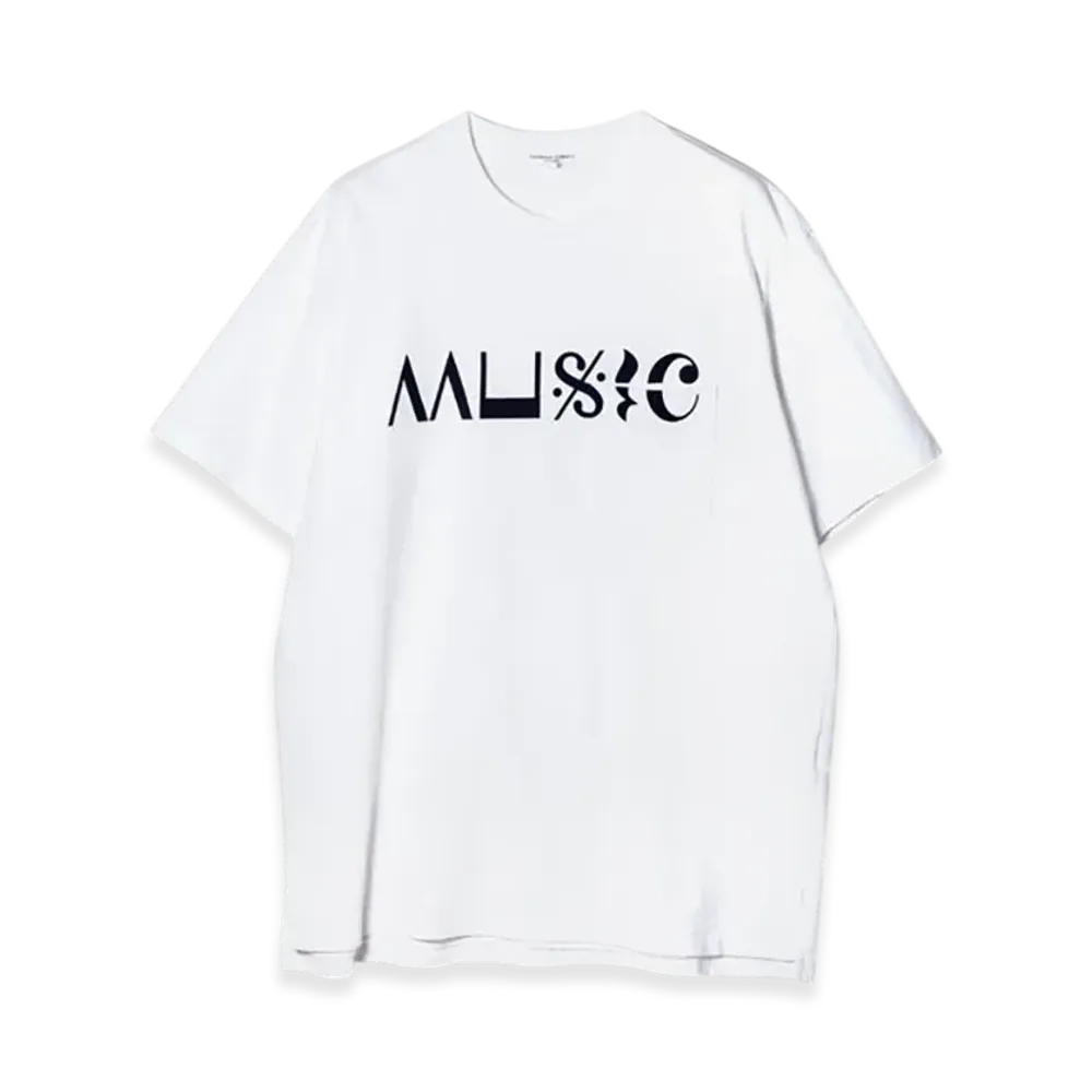 ENGINEERED GARMENTS Printed Cross Neck T-shirt - Music "White"