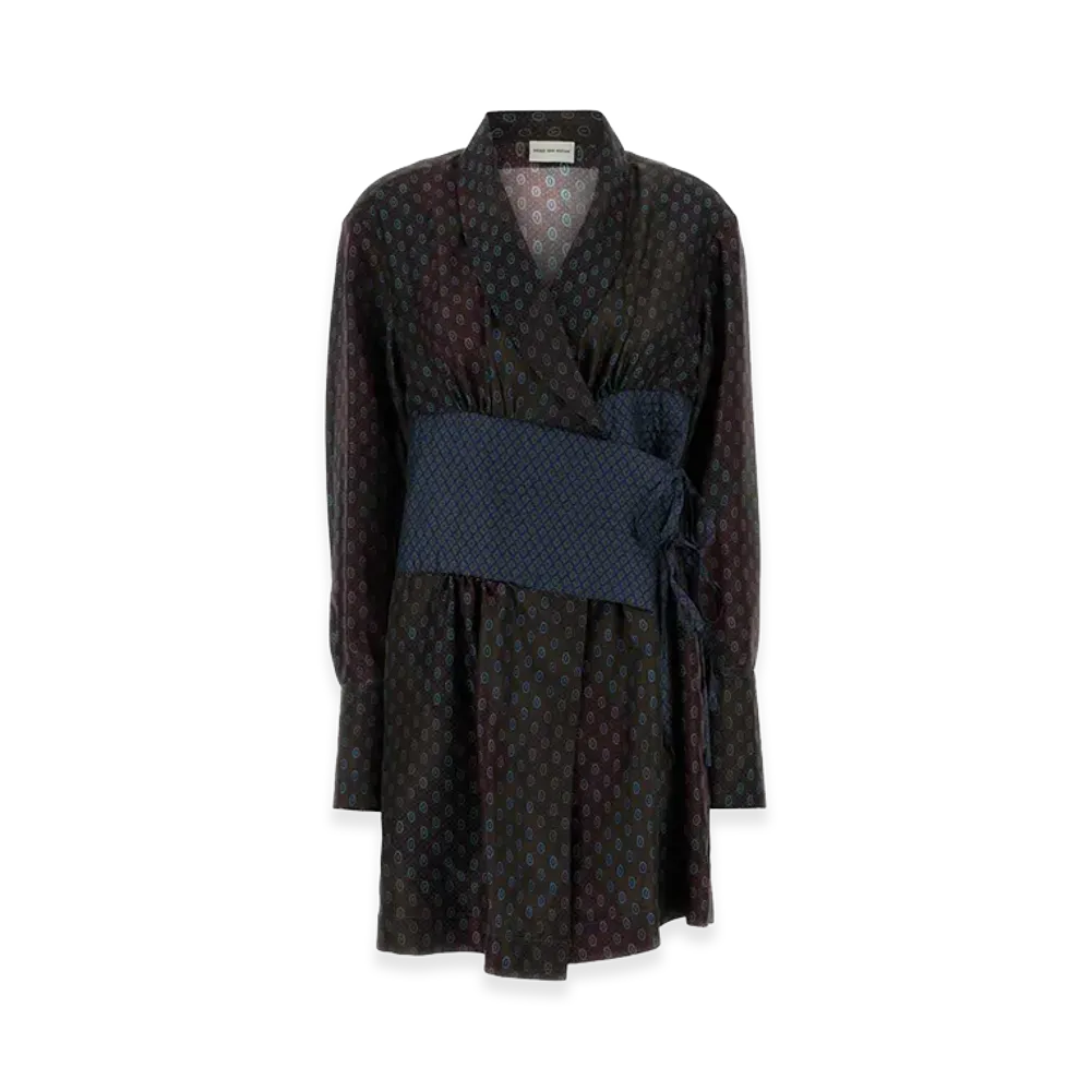 DRIES VAN NOTEN Women's Printed Silk Dress "Bordeaux"