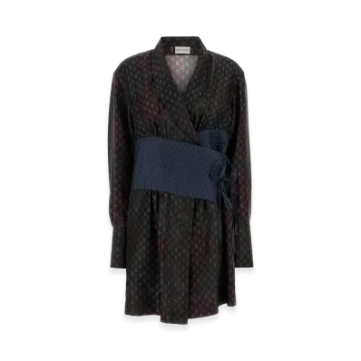 DRIES VAN NOTEN Women's Printed Silk Dress "Bordeaux"