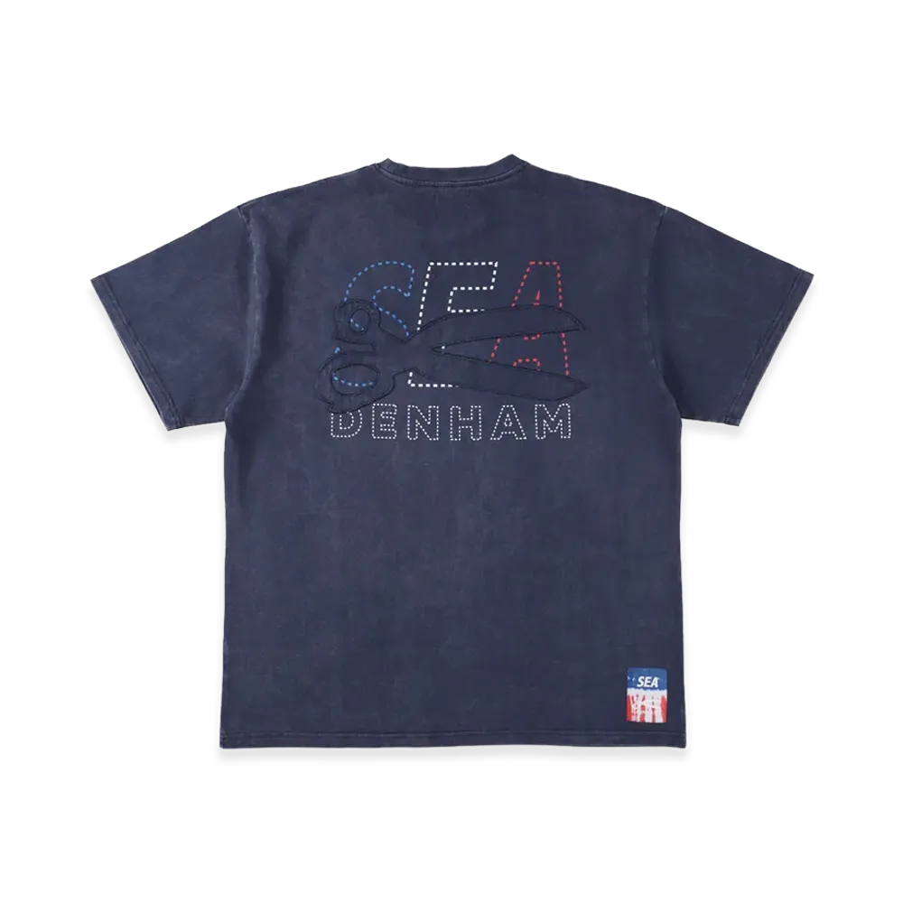 WIND AND SEA x DENHAM Stripe Pachwork Scissors Tee "Navy"