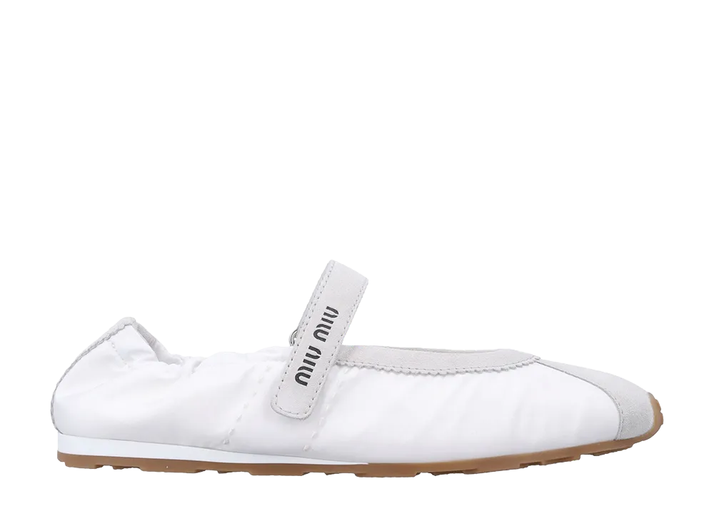 MIU MIU Women's Plume Technical Fabric and Suede Ballerinas "White"