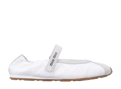 MIU MIU Women's Plume Technical Fabric and Suede Ballerinas "White"