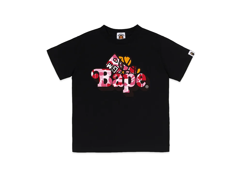 A BATHING APE Kids ABC Camo Shark Milo On Bape Tee "Black/Pink"