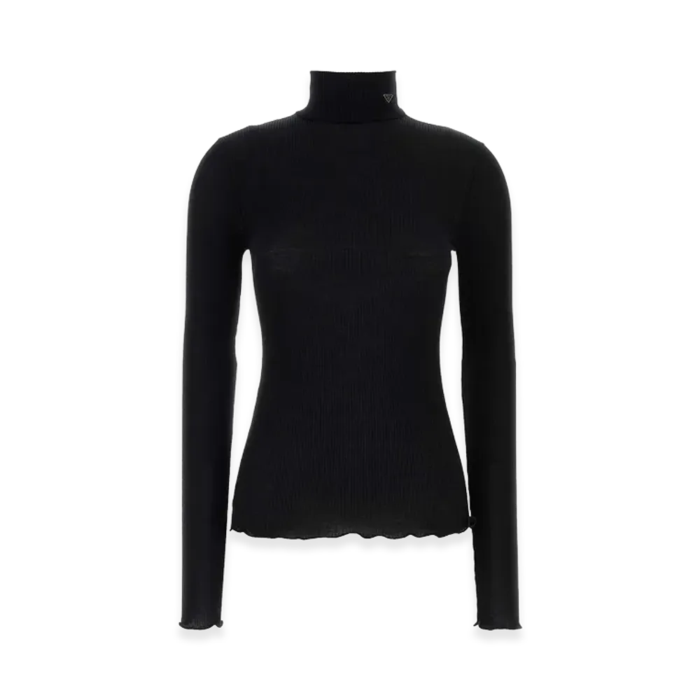 PRADA Women's Ribbed Knit Turtleneck Top "Black"