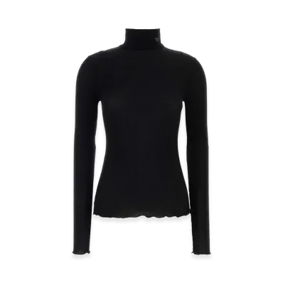 PRADA Women's Ribbed Knit Turtleneck Top "Black"
