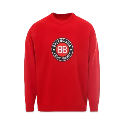 BALENCIAGA BB Circle Logo Patch Crewneck Knit "Red"