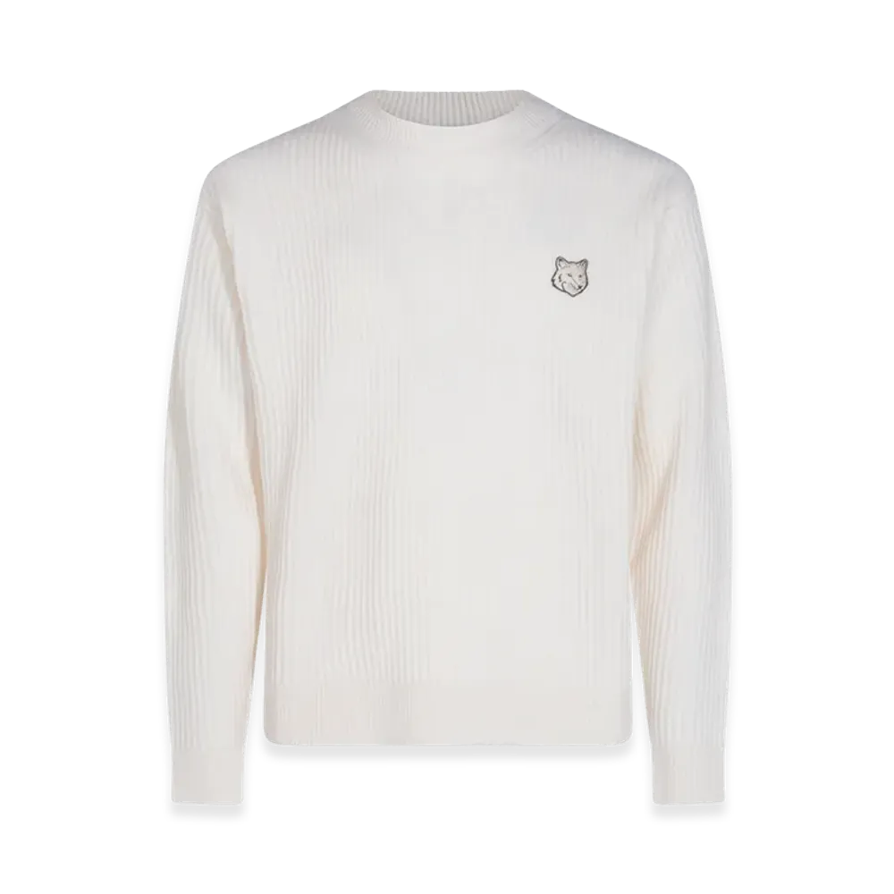 Maison Kitsune Ribbed Knit With Fox Patch "Powder"