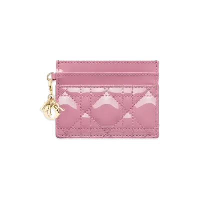 Dior Lady Dior Freesia Card Holder Patent Cannage Calfskin "Hydrangea Pink"