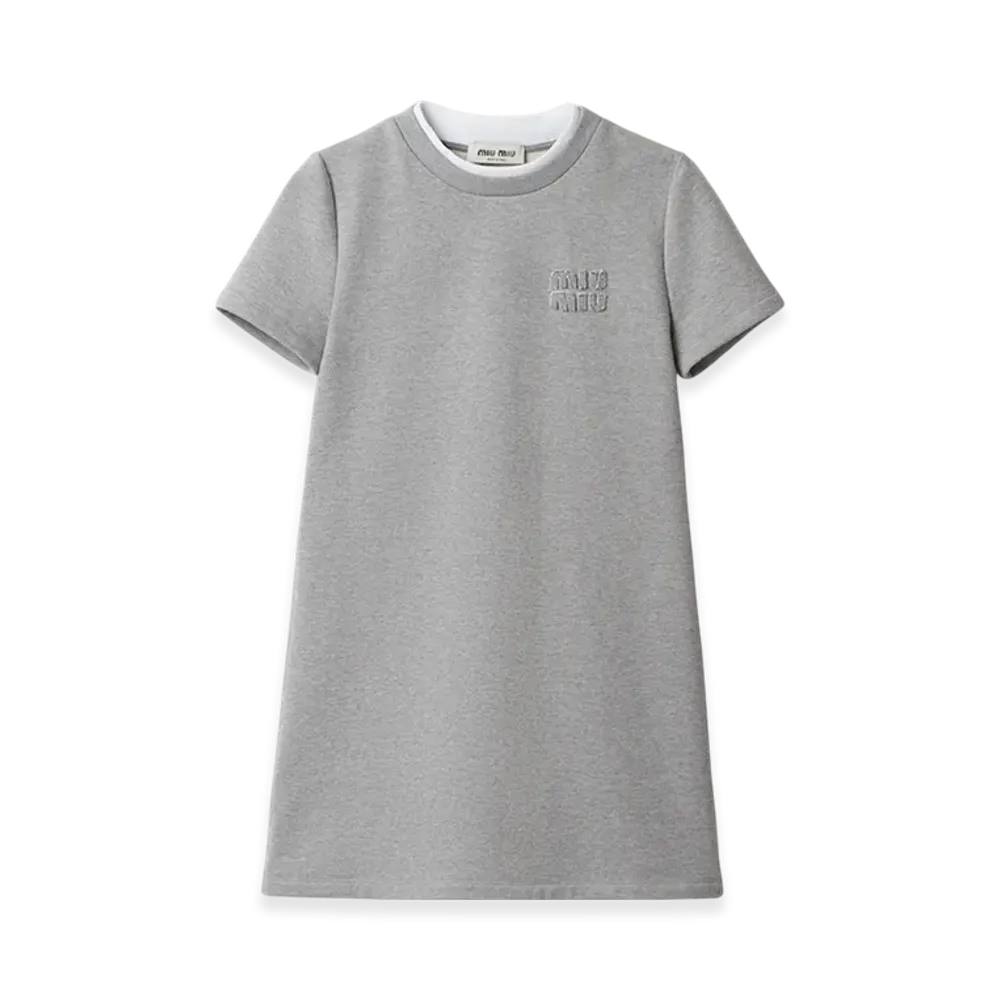MIU MIU Women's Embroidered Cotton Fleece Dress "Grey"