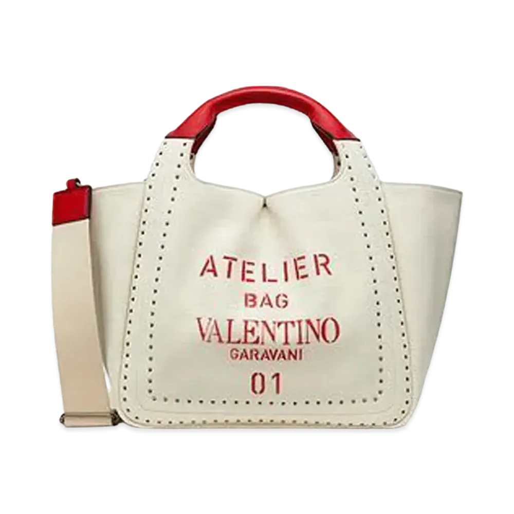 Valentino Medium Garavani Atelier Bag 01 Metal Stitch Edition Tote Bag "Natural"