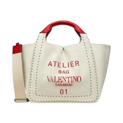 Valentino Medium Garavani Atelier Bag 01 Metal Stitch Edition Tote Bag "Natural"