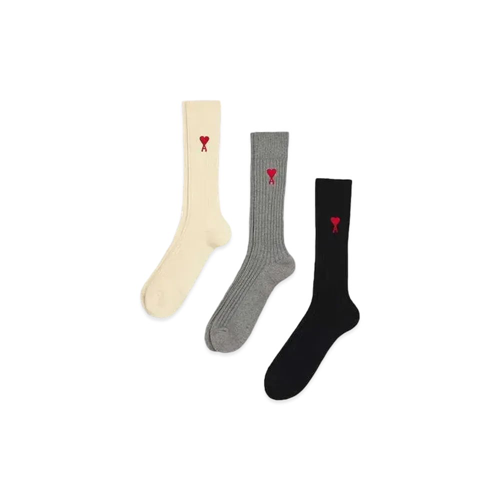 AMI PARIS Ami de Coeur Socks Set "Black/Off White/Gray"