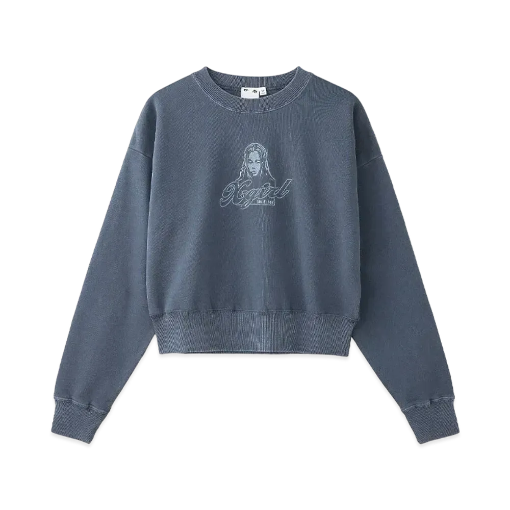 X-Girl Face Pigment Dyed Compact Sweat Top "Navy"