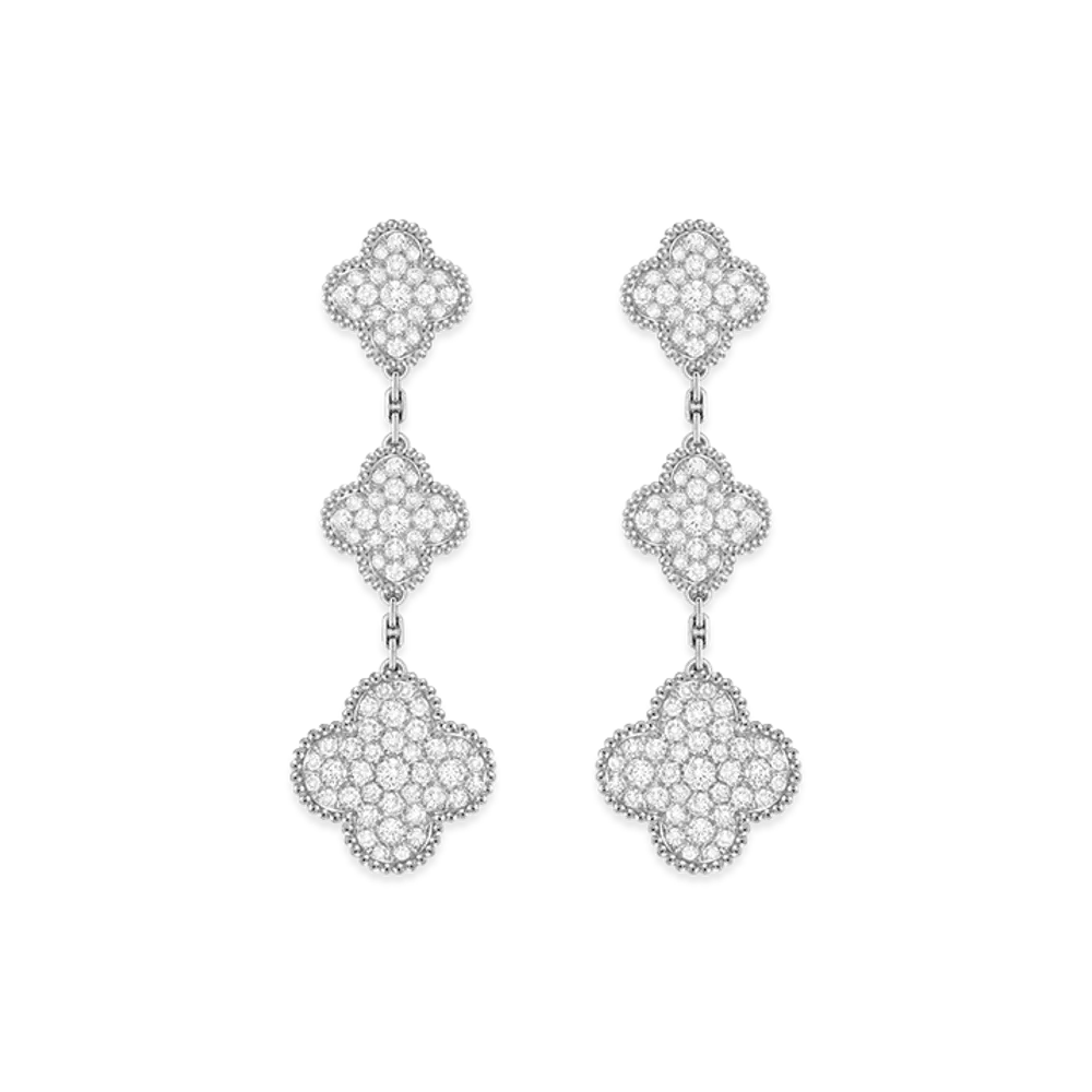 Van Cleef & Arpels Magic Alhambra earrings 3 motifs "18K White gold/Diamond"