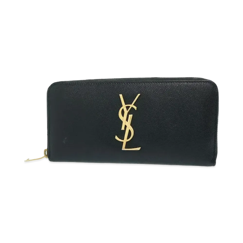 Saint Laurent Croco Emboss Full Zip Wallet "Black"