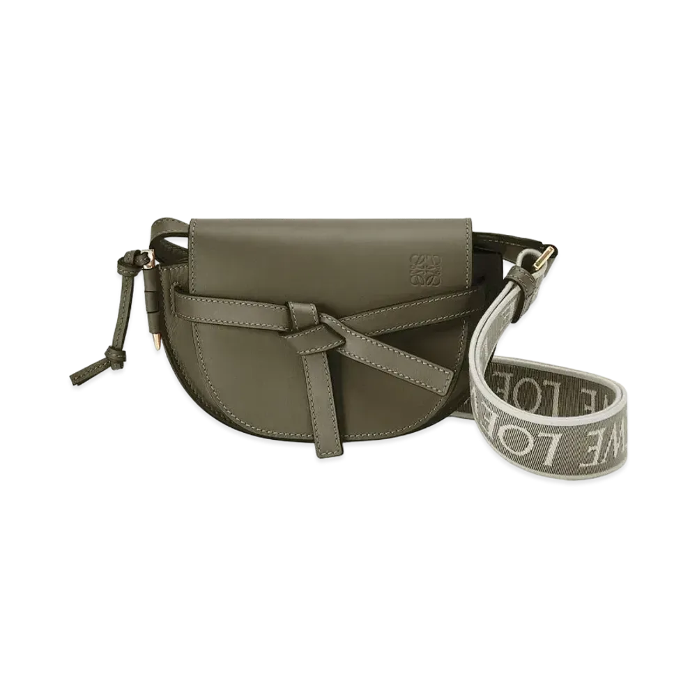 LOEWE Mini Gate Dual Bag In Soft Calfskin And Jacquard "Autumn Green"