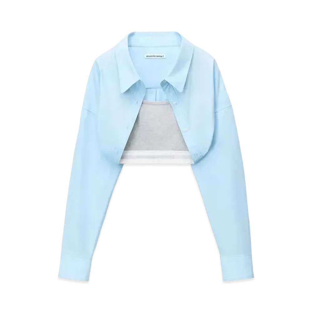 Alexander Wang Compact Cotton Layered Crop Bolero "Light blue"
