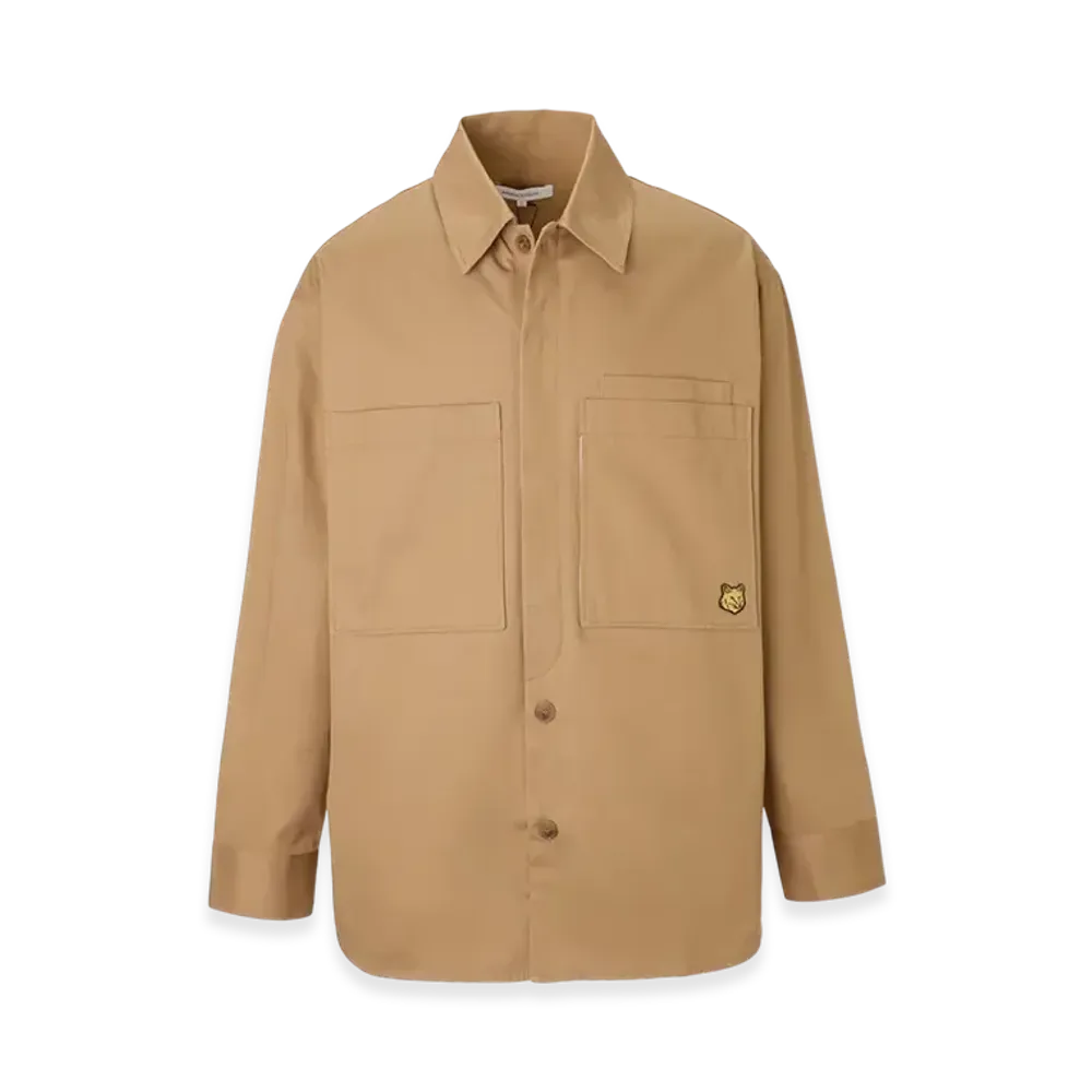 Maison Kitsune Overshirt With Bold Fox Head Patch In Cotton Gaba "Beige"